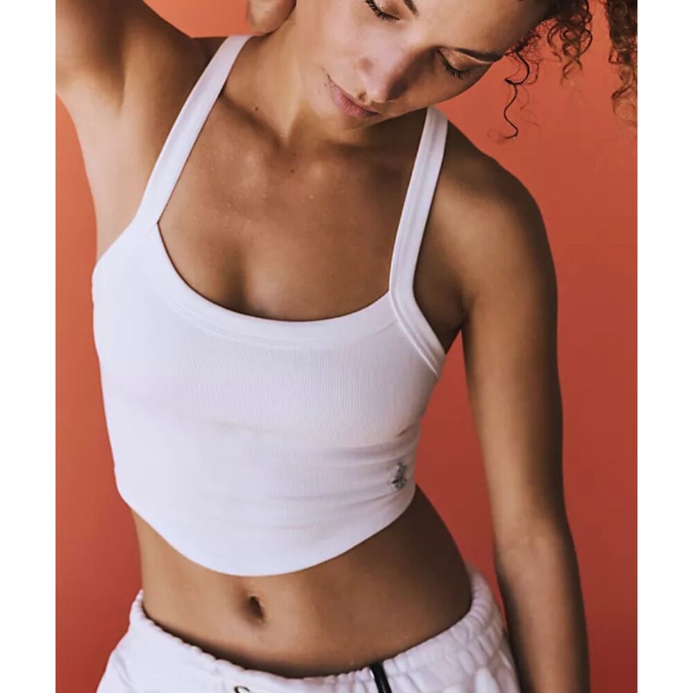 Free People Tank Top all clear rib crop racerback womens White (xsmall small)